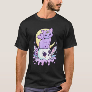 Kawaii Pastel Goth Cute Scary Witchy Cat and Skull Tシャツ