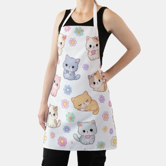 Kawaii Pastel Kitten and Floral Pattern Apron エプロン (インサイチュ)
