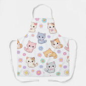 Kawaii Pastel Kitten and Floral Pattern Apron エプロン (正面)