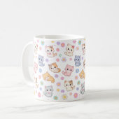 Kawaii Pastel Kittens and Flowers Pattern Mug コーヒーマグカップ (正面左)