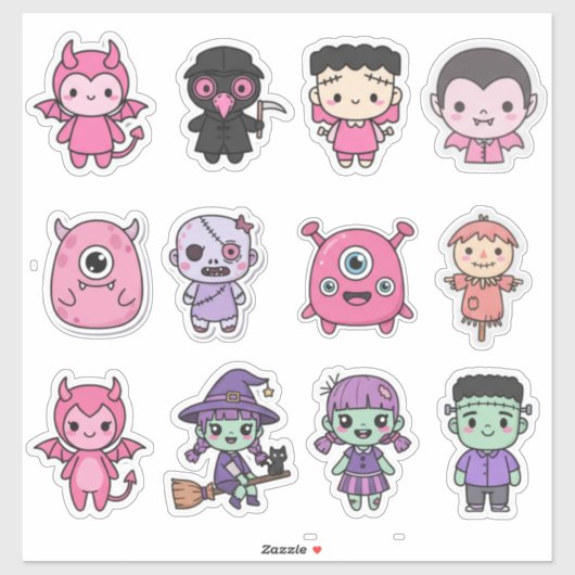 Kawaii Pastel Monster Squad Sticker Pack シール (シート)