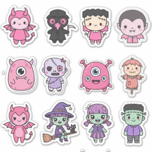 Kawaii Pastel Monster Squad Sticker Pack シール (正面)