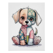Kawaii Patchwork Puppy | Creative Stitched Plush A ポスター (正面)
