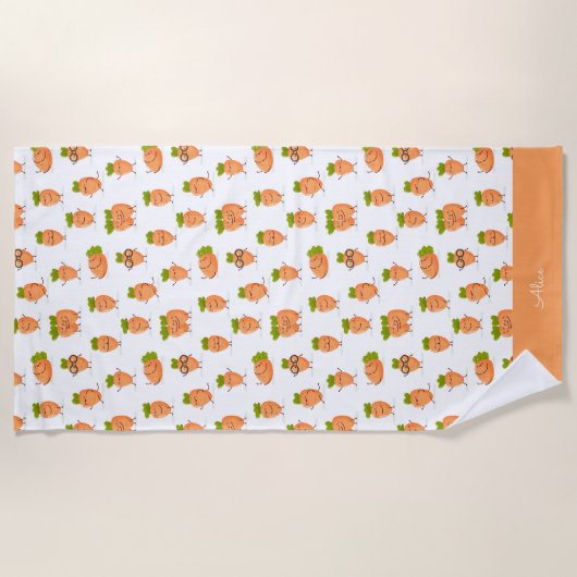 Kawaii pattern of fun carrots ビーチタオル (正面)
