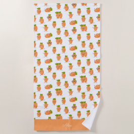 Kawaii pattern of fun carrots ビーチタオル