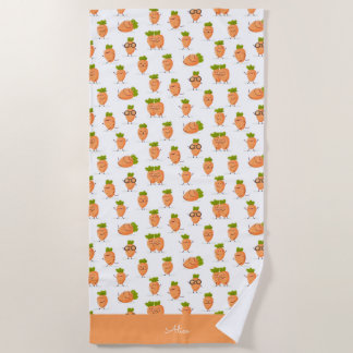 Kawaii pattern of fun carrots ビーチタオル