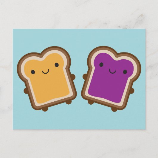 Kawaii Peanut Butter & Jelly Sandwich Couple ポストカード (正面)