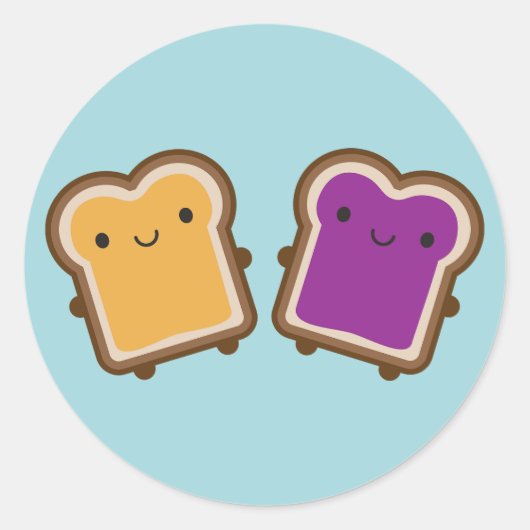 Kawaii Peanut Butter & Jelly Sandwich Couple ラウンドシール (正面)