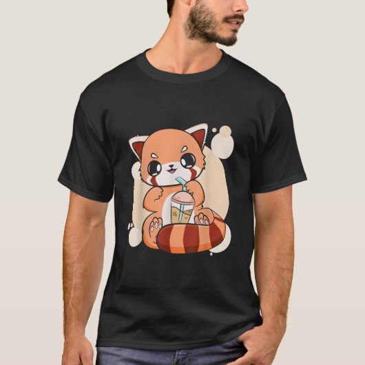 Kawaii Pearl Bubble Tea Red Panda Boba Anime Tシャツ (正面)