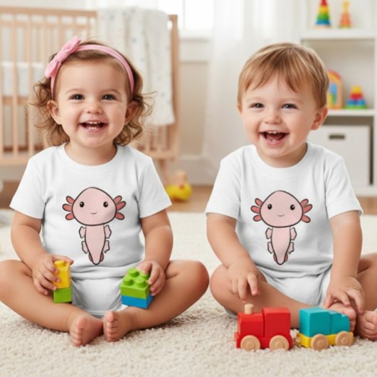 Kawaii Pink Axolotl Simple Baby T-Shirt ベビーTシャツ