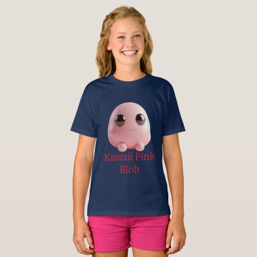 Kawaii Pink Blob — Cute 3D Character  Tシャツ (正面フル)