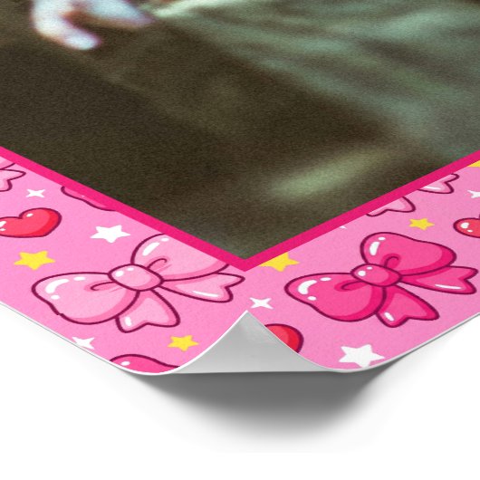 Kawaii Pink Bows Custom Photo ポスター (角)