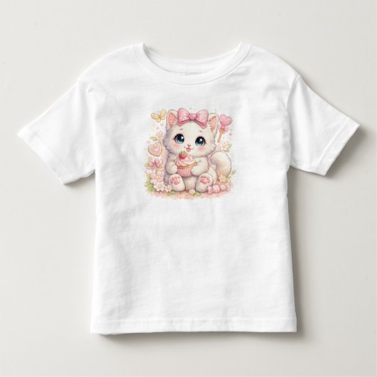 – Kawaii Pink Cat Graphic Tee for Girls & Boys トドラーTシャツ (正面)