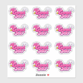 Kawaii Pink Good Job Heart & Clouds Praise  シール
