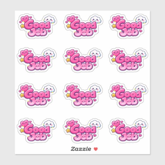 Kawaii Pink Good Job Heart & Clouds Praise  シール (シート)
