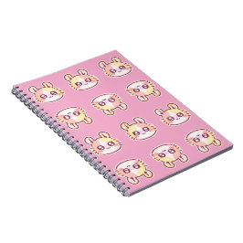 Kawaii Pink Kitty Pattern Spiral Notebook  ノートブック