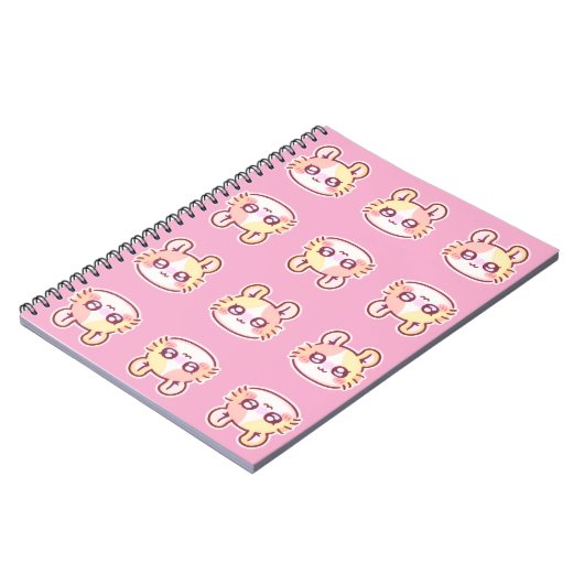 Kawaii Pink Kitty Pattern Spiral Notebook  ノートブック (左側)