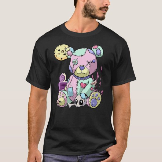 Kawaii Pink Pastel Goth Cute Creepy Teddy Bear Ani Tシャツ (正面)