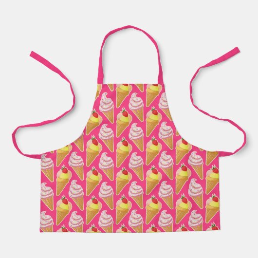 Kawaii pink pattern with strawberry ice cream  エプロン (正面)