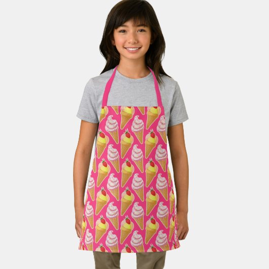 Kawaii pink pattern with strawberry ice cream  エプロン (インサイチュ)