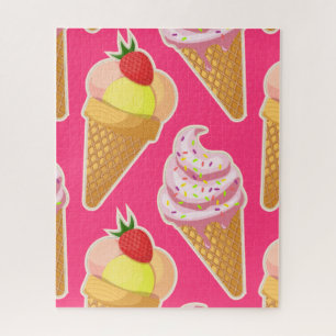 Kawaii pink pattern with strawberry ice cream ジグソーパズル