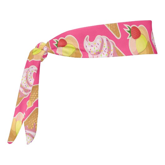 Kawaii pink pattern with strawberry ice cream タイヘッドバンド (回転270)