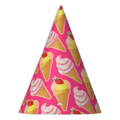 Kawaii pink pattern with strawberry ice cream パーティーハット (左)