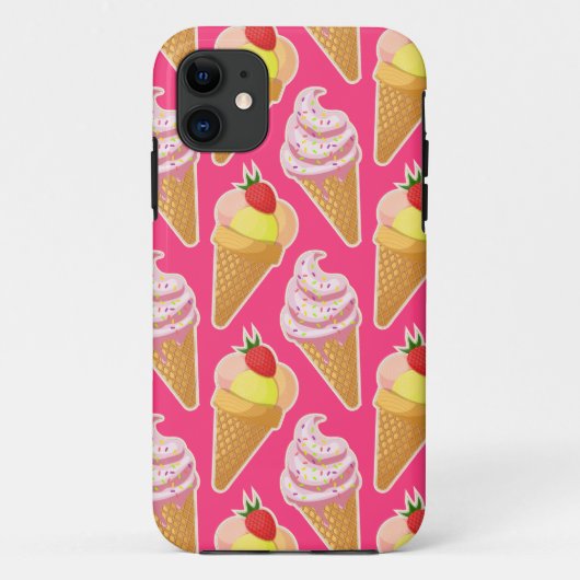 Kawaii pink pattern with strawberry ice cream Case-Mate iPhoneケース (裏面)