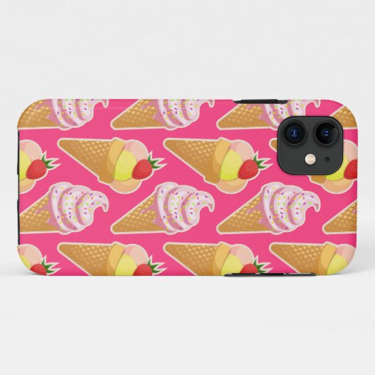 Kawaii pink pattern with strawberry ice cream Case-Mate iPhoneケース (裏面(横))