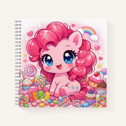 Kawaii Pink Pony Chibi Art ノートブック (正面)