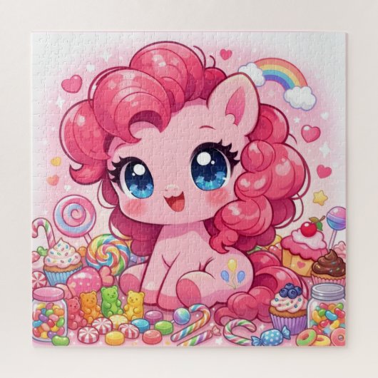 Kawaii Pink Pony Chibi Art Puzzle ジグソーパズル (縦)