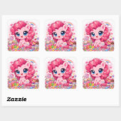 Kawaii Pink Pony Chibi Art – Sweet Candy & Cupcake スクエアシール (シート)