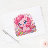Kawaii Pink Pony Chibi Art – Sweet Candy & Cupcake スクエアシール (封筒)