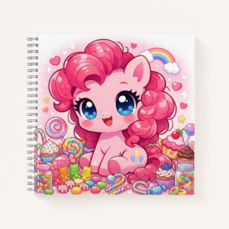 Kawaii Pink Pony Chibi Art – Sweet Candy & Cupcake ノートブック