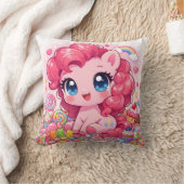 Kawaii Pink Pony Chibi Art Throw Pillow クッション (ブランケット)