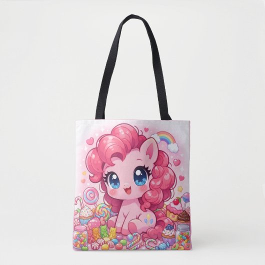 Kawaii Pink Pony Chibi Art Tote トートバッグ (正面)