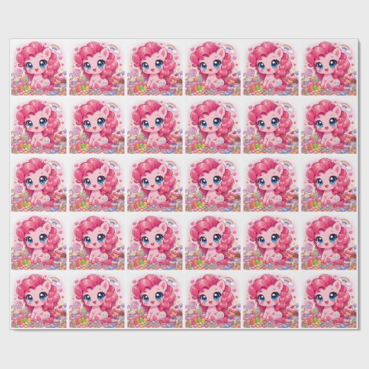Kawaii Pink Pony Chibi Art Wrapping Paper ラッピングペーパー (フラット)