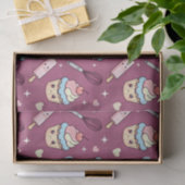 Kawaii Pink Purple Cupcake Pink Checkered 薄葉紙 (ギフト)