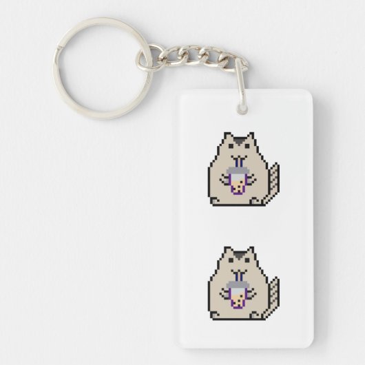 “Kawaii Pixel Art Cat Boba Tea Lover – Funny Cute  キーホルダー (正面)