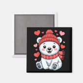 Kawaii Polar Bear Valentines Day Hearts Scarf Bean マグネット (正面/裏面)