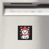 Kawaii Polar Bear Valentines Day Hearts Scarf Bean マグネット (インサイチュ (食洗機))