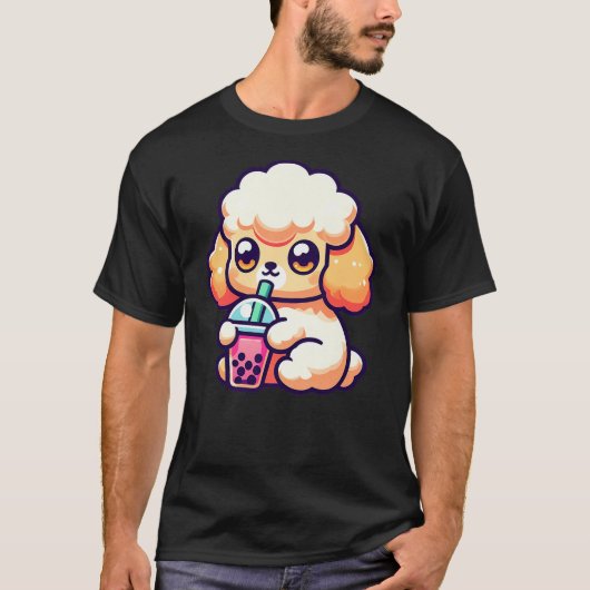 Kawaii Poodle Dog Anime Boba Tea Bubble Milk Tea K Tシャツ (正面)