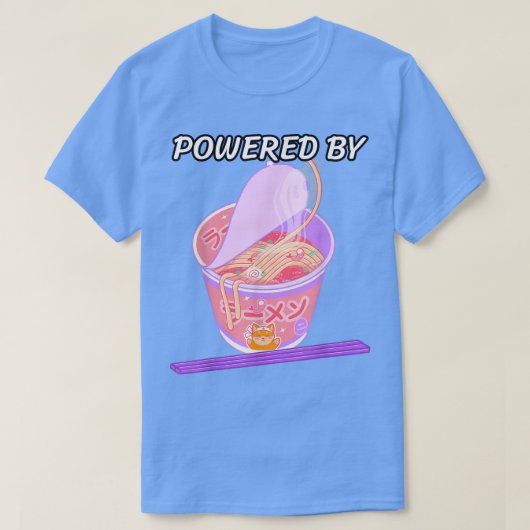 Kawaii Powered By Cup Ramen Chopsticks Shiba Inu D Tシャツ (デザイン正面)