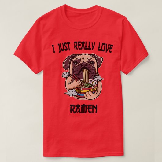 Kawaii Pug Dog Eat Ramen Japanese Anime Noodles842 Tシャツ (デザイン正面)