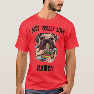 Kawaii Pug Dog Eat Ramen Japanese Anime Noodles842 Tシャツ