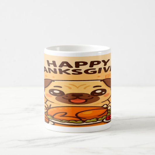 Kawaii Pug Feast- Happy Thanksgiving Mug コーヒーマグカップ (中央)