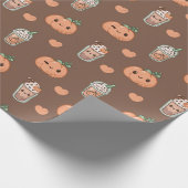 Kawaii Pumpkin Spice Latte Fall Wrap ラッピングペーパー (角)