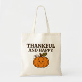Kawaii Pumpkin “Thankful & Happy” Cozy Autumn Than トートバッグ (正面)