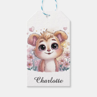 Kawaii Puppy with Spring Flowers and Hearts ギフトタグ