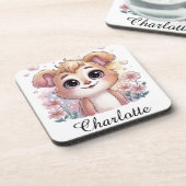 Kawaii Puppy with Spring Flowers and Hearts コースター (左側)
